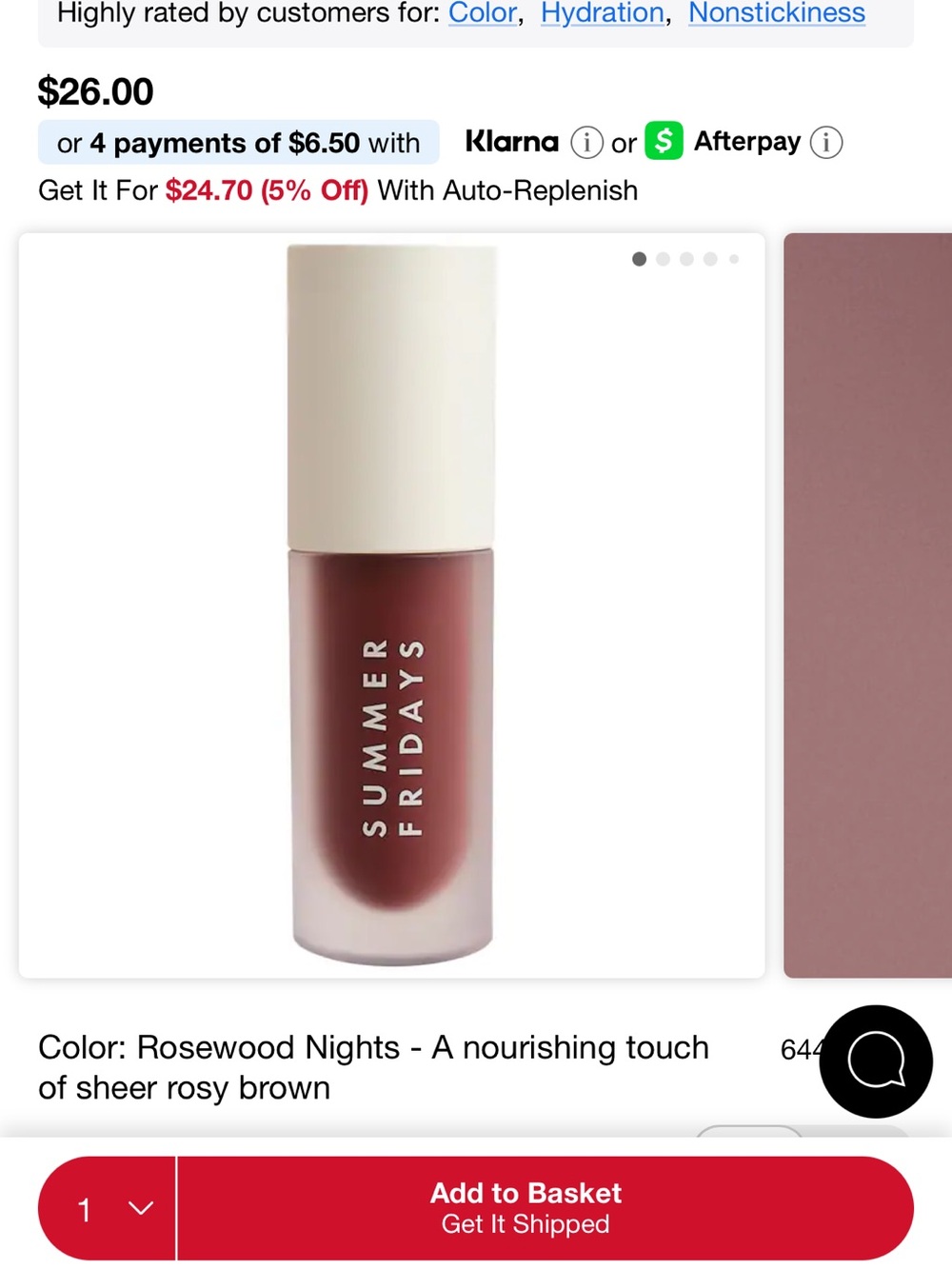 Summer Fridays Sheer Lip Color in Rosewood Nights - Rosy Brown